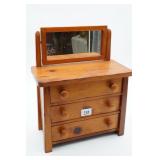 Salesman Sample Pine Doll Dresser W/Mirror