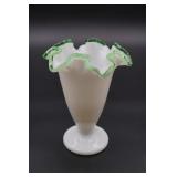 Fenton Emerald Crest Ruffled Milk Glass Vase