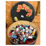 Hand Painted Cheese Box With Spools Of Thread