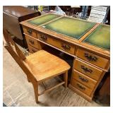 Pine Kneehole Desk With Leather Top And Chair