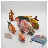 Carved Wooden Fish, Metal Key Holder,