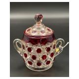 EAPG Ruby Red Stained Glass Sugar Bowl W/Lid
