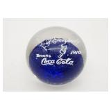 Coca-Cola Blue Writing Glass Paperweight