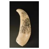 Scrimshaw Sperm Whale Tooth with Ship Scene