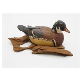 Carved Mallard Drake Duck Mounted On Driftwood