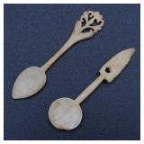 Small Intricately Carved Small Spoons Whale Bone