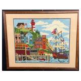 New England Seaside Harbor Needlepoint Artwork