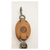 Wooden Block And Tackle Pulley, Single Sheave