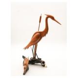 Hand Carved Wooden Heron On Driftwood Base