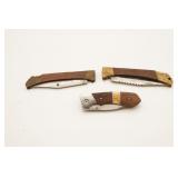 (3) Wood Handle Pocket Knives