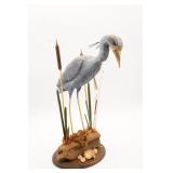 Heron Sculpture On Driftwood And Wood Base