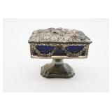 Ornate Cobalt Glass & Silver Tone Jewelry Casket