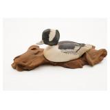 Carved Bufflehead Hen Duck Mounted On Dirftwood