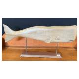 Large Carved Sperm Whale on Stand