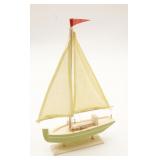 Wooden Sailboat Model White With Red Flag
