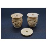 Chinese Bone Thread Barrels One Lid Chipped with