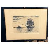"Cast Off The Tug" Etching By Charles J.A. Wilson