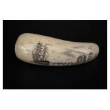 Scrimshaw Sperm Whale Tooth Harbor/Ship Scene