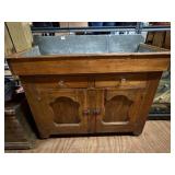 Oak Wooden Dry Sink With Galvanized Insert