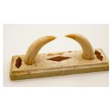 Scrimshaw Walrus Tusks Mounted On Base