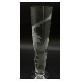 Clear Etched Vase Signed MD