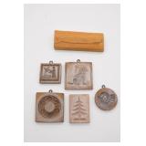 Collection of Wood Cookie Molds (5) Molds & (1)
