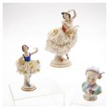 (3) Porcelain Figurines Dancers & Girl As Is