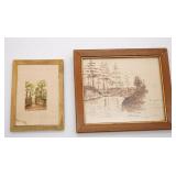 (2) Vintage Framed Watercolors one Marked