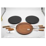 (3) Wood Lazy Susans and Assorted Knives