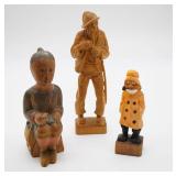 (3) Hand Carved Wood Figurines
