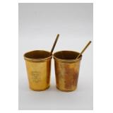 Vintage De Uberti Brass Julep Cups w/Straws