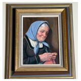 Portrait of Woman Knitting by Fritz Muller (Oil)
