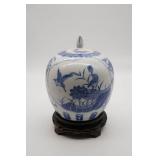 Chinese Blue & White Ginger Jar w/Stand