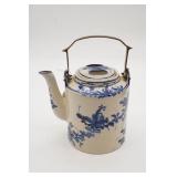 Blue & White Teapot w/Brass Handle
