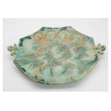 Large Teal Pottery Dish Signed Sochon 2002