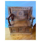 Carved Oak Monk's Bench