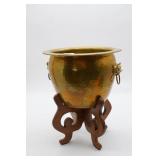 Brass Planter w/Iron Ring on Stand Small