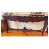 Large Marble Top Carved Console Table