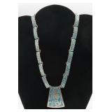 Mexico Sterling Silver Turquoise Inlay Necklace
