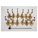 Lot of Brass Coat Hooks and Brass Candle Snuffer