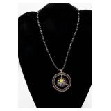 Silver Tone Enameled Pendant w/Beaded Chain