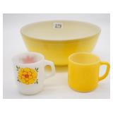 Yellow Pyrex Bowl & Coffee Mug & (1) Fire King