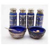 Cobalt Blue Glass and Silver Plate Salt & Pepper