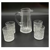 Crystal Cocktail Pitcher and (4) Crystal Glasses