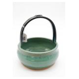 Signed Green & Blue Pottery Basket