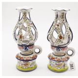 Pair of Portuguese Ceramic Hurricane Lanterns