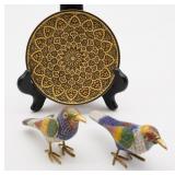 Pair of Chinese Cloisone Enamel Birds & Small