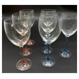 (6) Wine Glass Pink/Blue Stems