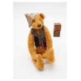 Vintage Teddy Bear and (2) Wooden Blocks