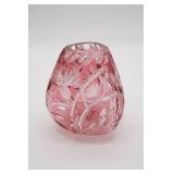Cranberry Cut to Clear Crystal Vase